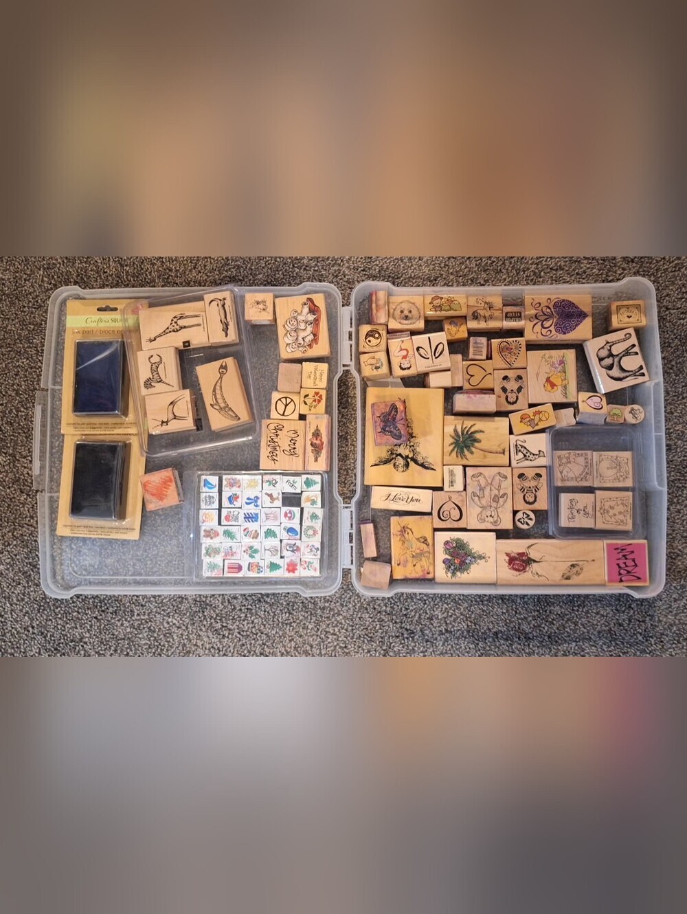 Assorted Wooden Rubber Stamps Set with Ink Pads